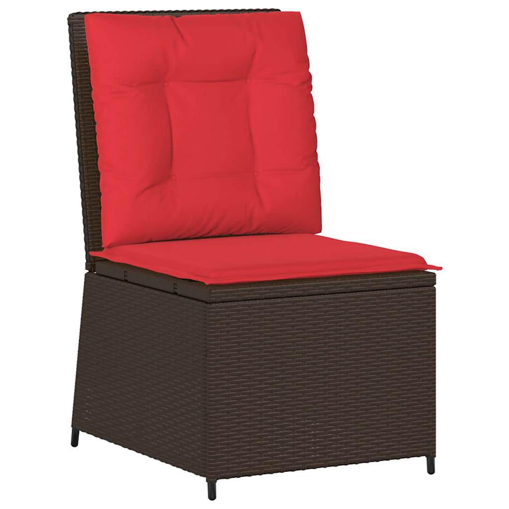 Garden Sofa with Cushion Brown and Red Poly Rattan