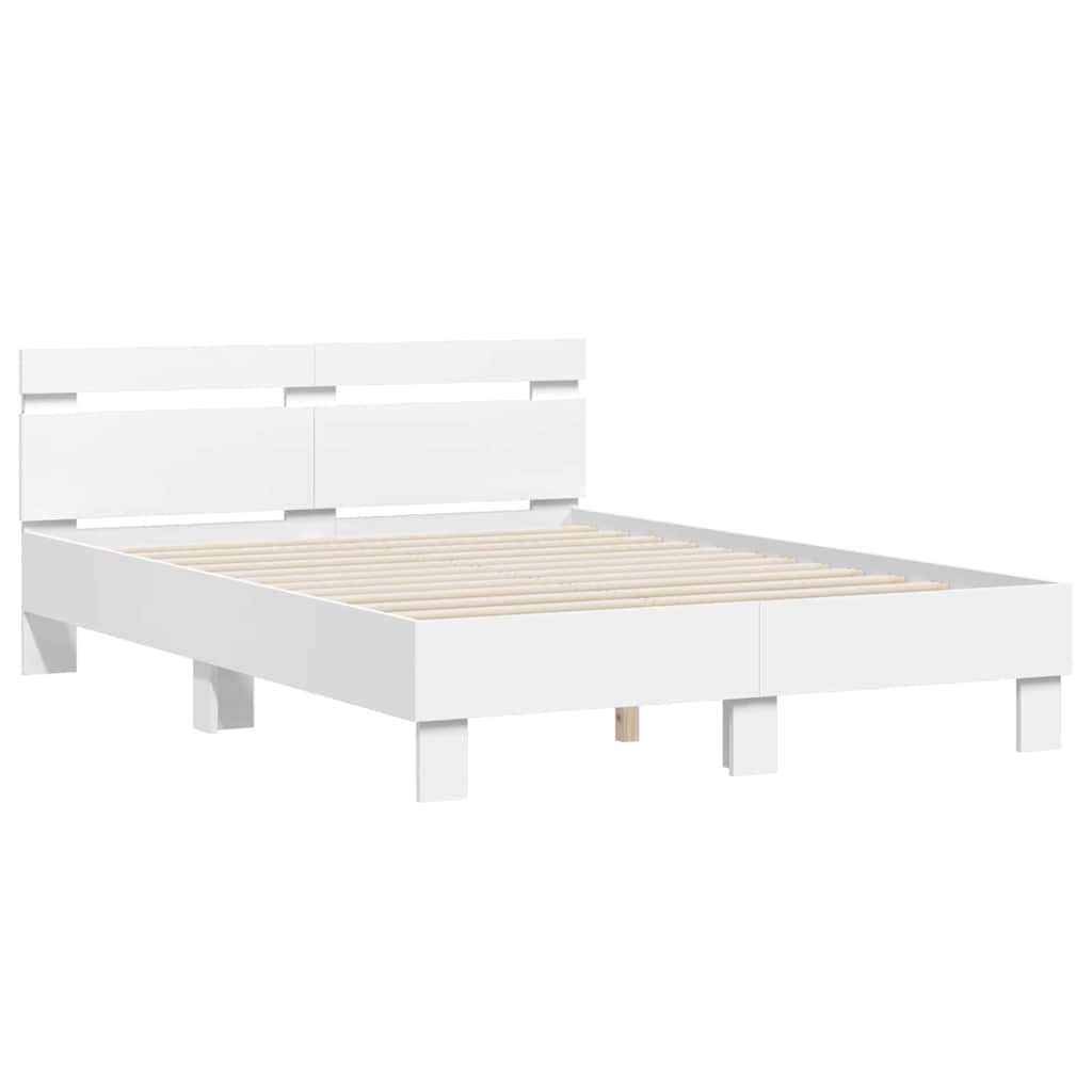 Bed Frame with LED White 53.94 x 74.80 in Engineered Wood