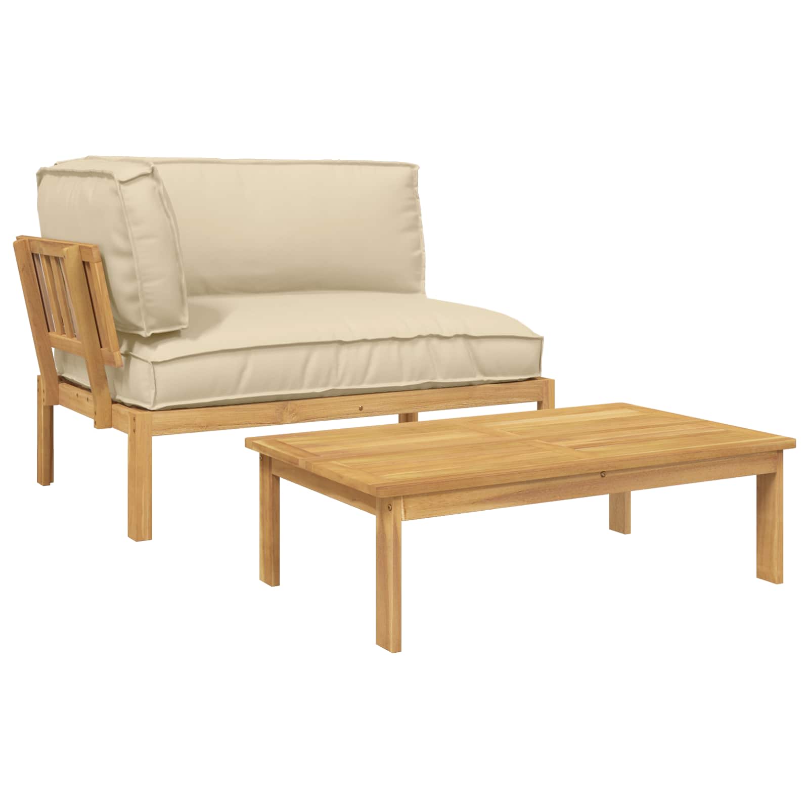 Sofa Set with Cushion Plain 2 pcs Beige Solid Acacia Wood
