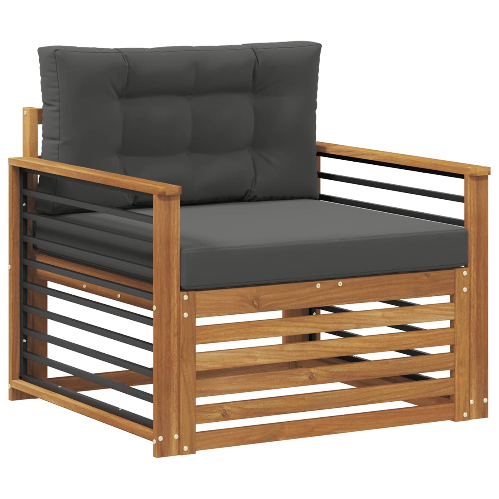 Outdoor Sofa Set Solid Acacia Wood and Polyester Natural